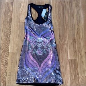 👗 Christian Audigier sequin skull Halloween dress